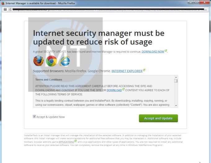 Remove "Internet security manager must be updated" virus