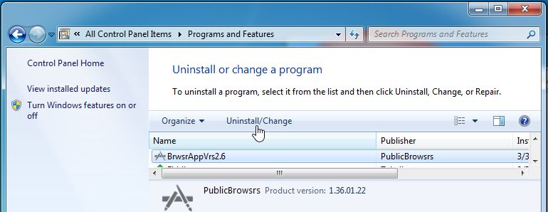 Remove BrwsrAppVrs2.6 from Windows
