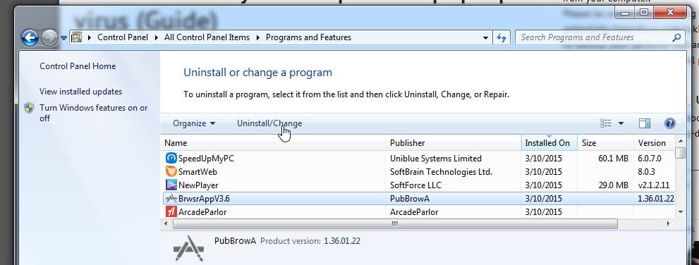 Remove BrwsrAppV3.6 from Windows