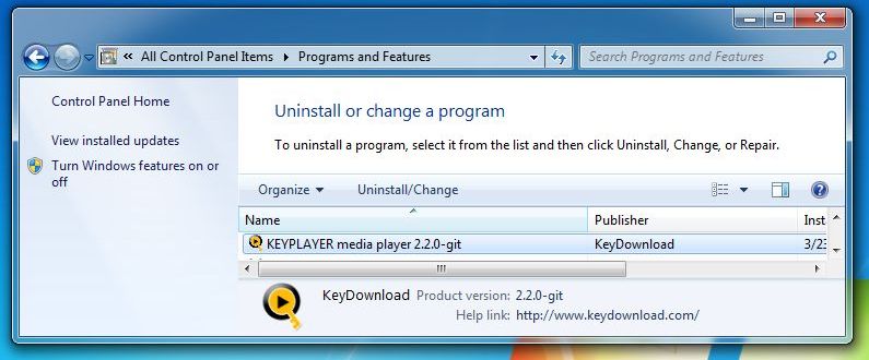 Remove KeyPlayer media player from Windows