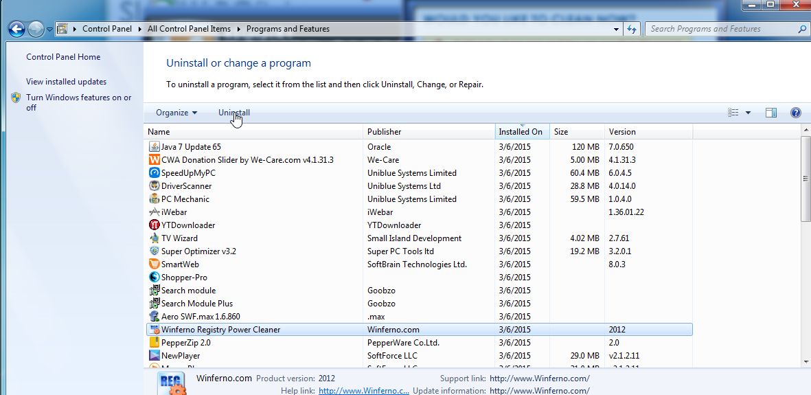 Remove Winferno Registry Power Cleaner from Windows