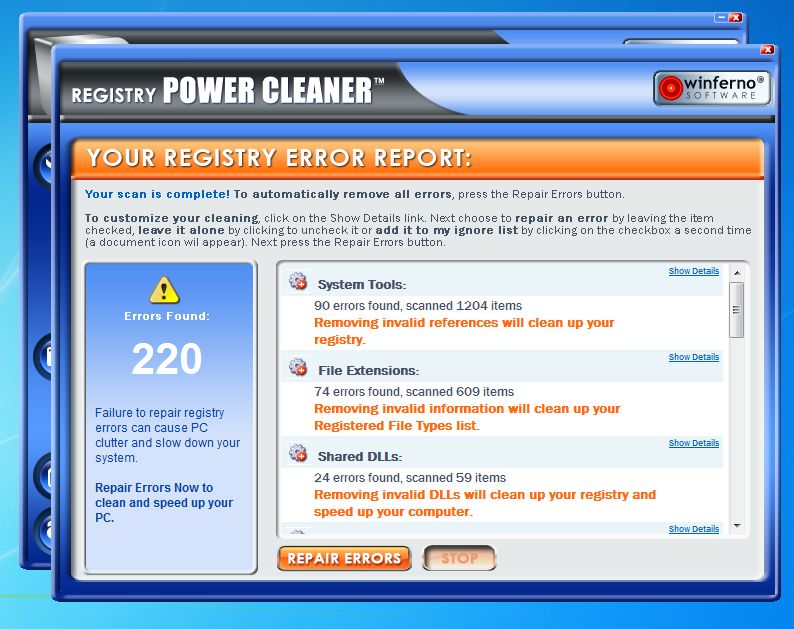 Winferno Registry Power Cleaner system optimizer