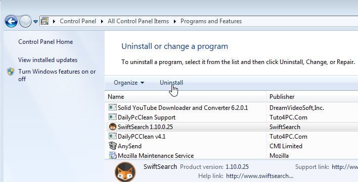 Remove Swift Search from Windows