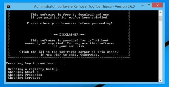 Junkware Removal Tool scanning for Systemholdings.com