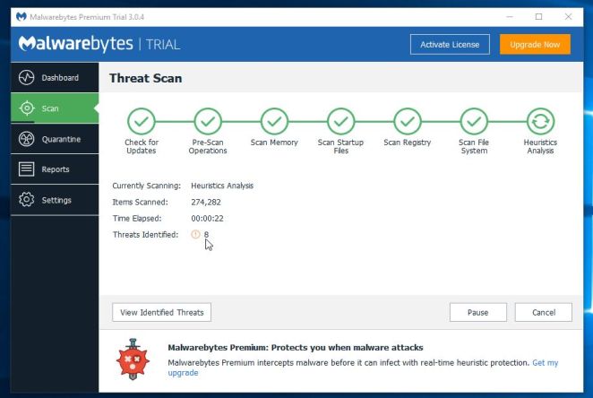 Malwarebytes Сканирование на наличие вредоносных программ