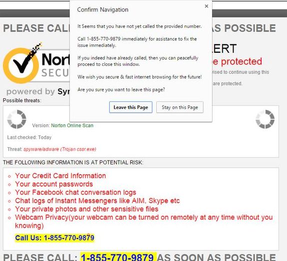 "Norton Security Warning" Virus (Tech Scam)