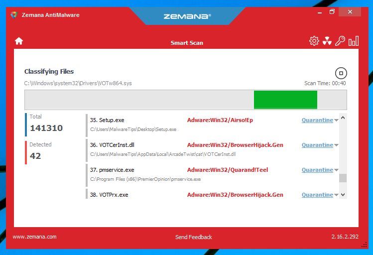 Zemana AntiMalware Detecting malware