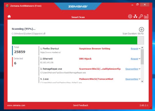 Zemana AntiMalware scanning for virus