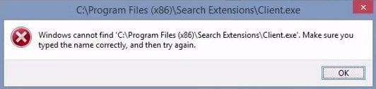 Search Extensions\Client.exe error