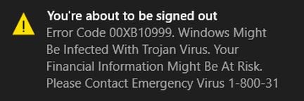Error code 00XB10999 Popup virus