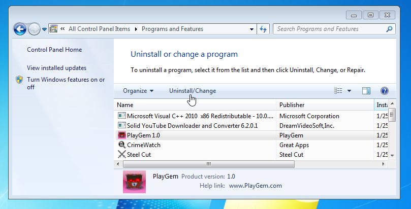 Uninstall PlayGEM 1.0