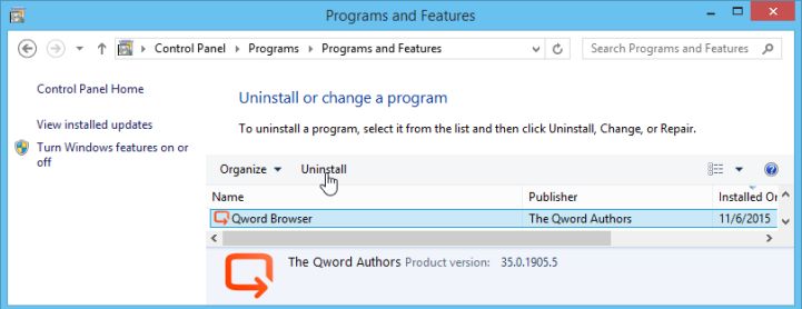 Remove Qword Browser from Windows