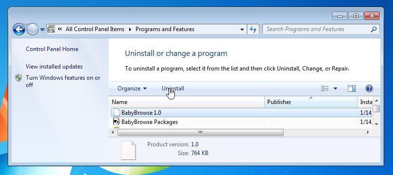 Uninstall BabyBrowse