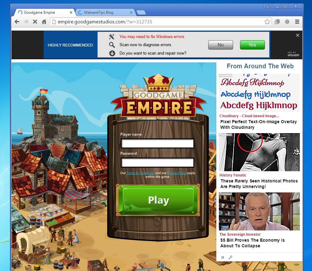 From Around The Web Ads on right of browser