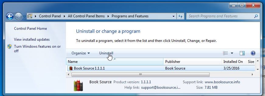 Uninstall Book Source 1.1.1.1 Virus