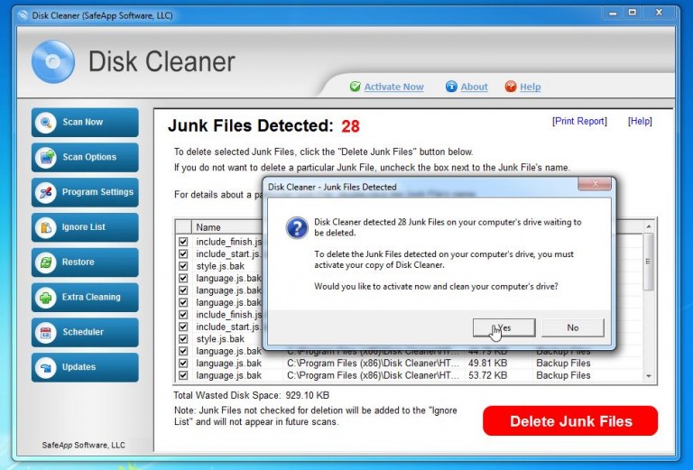 disk cleaner popup
