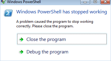 Windows PowerShell has stopped working pop-up