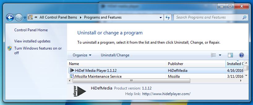 Uninstall HiDef Media Player from Windows (GUIDE)