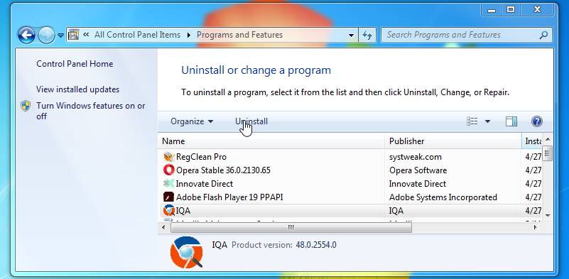 Uninstall IQA Browser