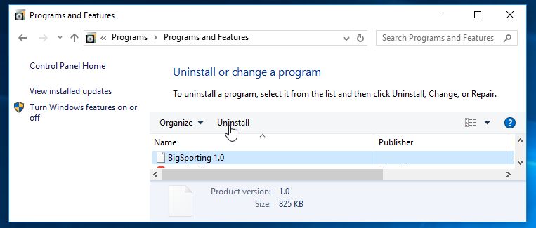 Uninstall BigSporting 1.0