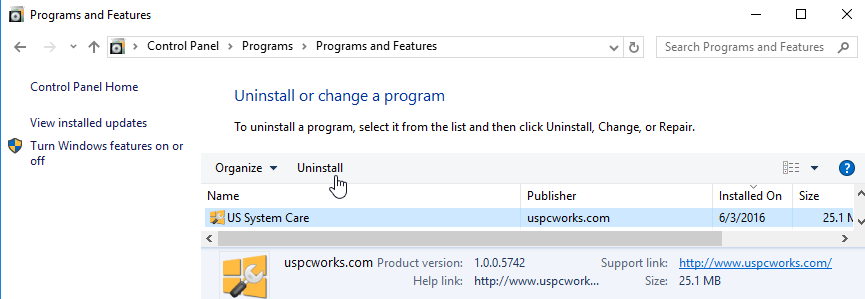 Uninstall US System Care