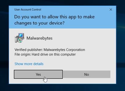 Windows asking permission to install Malwarebytes