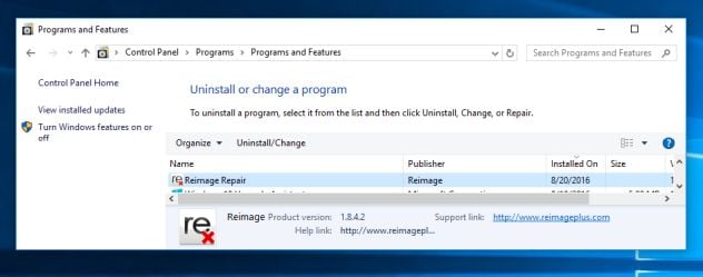 Uninstall Reimage PC Repair Online