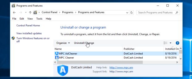 Uninstall MPC Adcleaner virus