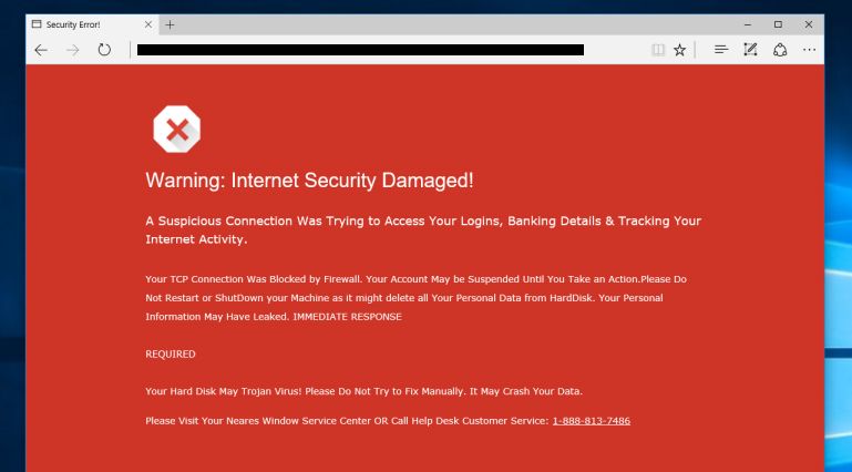 Warning: Internet Security Damaged Call For Support Scam. 
