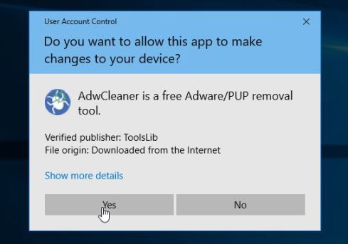 Windows запрашивает разрешение на запуск Malwarebytes AdwCleaner