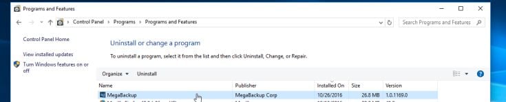Uninstall MegaBackup