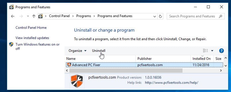 Uninstall Advanced PC Fixer