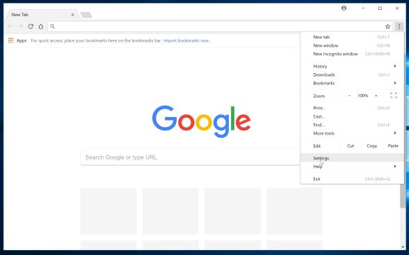 Google Chrome Settings menu