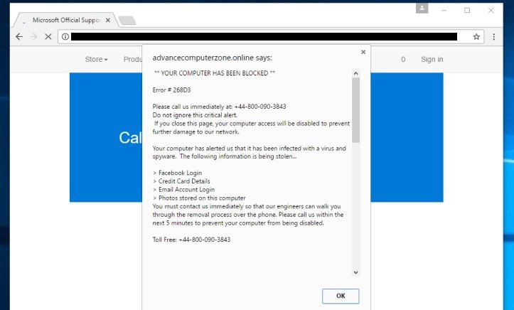 Advancecomputerzone.online Support Scam