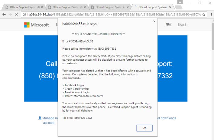  Remove Ha06ds24456 club pop up virus Call For Support Scam 