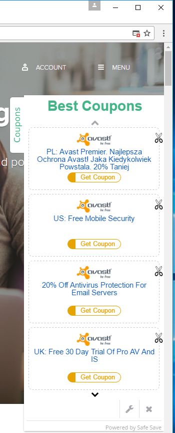 Ads by Safe Save adware