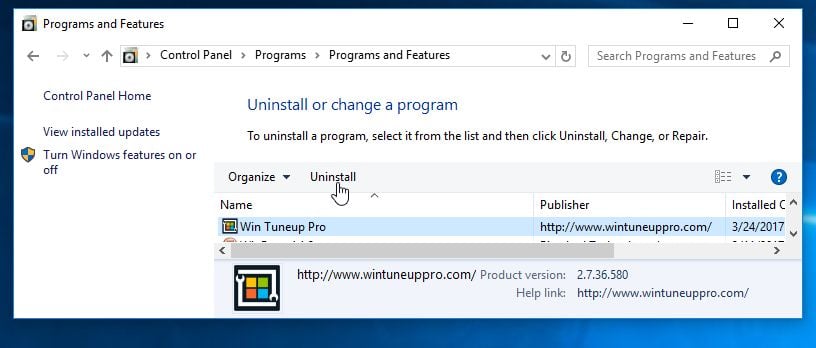 Uninstall Win Tuneup Pro