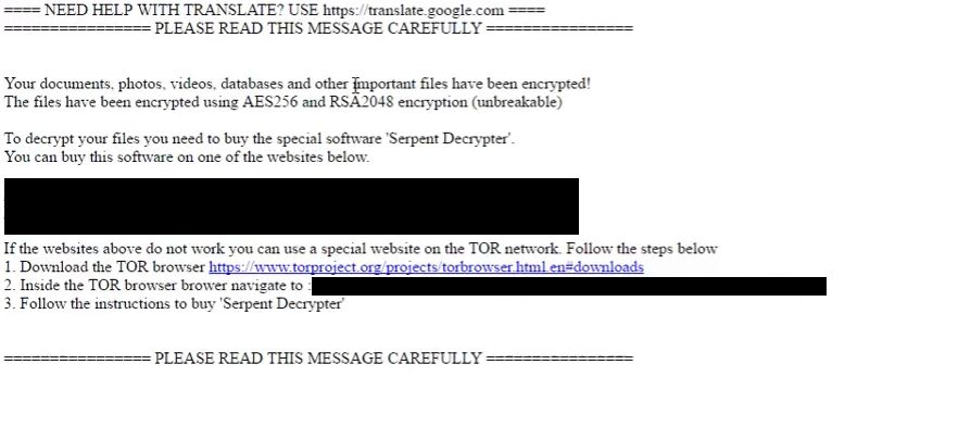Serpent ransomware virus