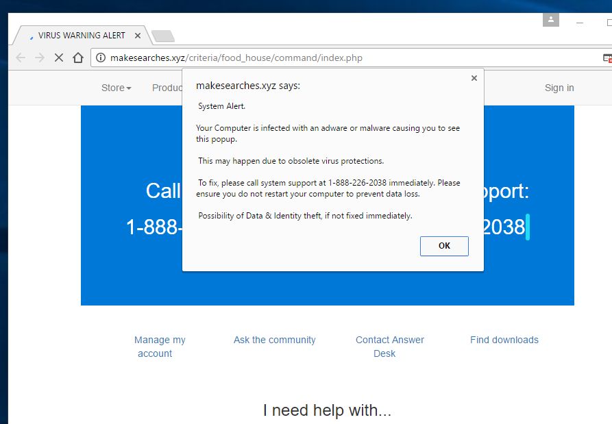 Remove Makesearches.xyz Pop-up Virus (Microsoft Support Scam)