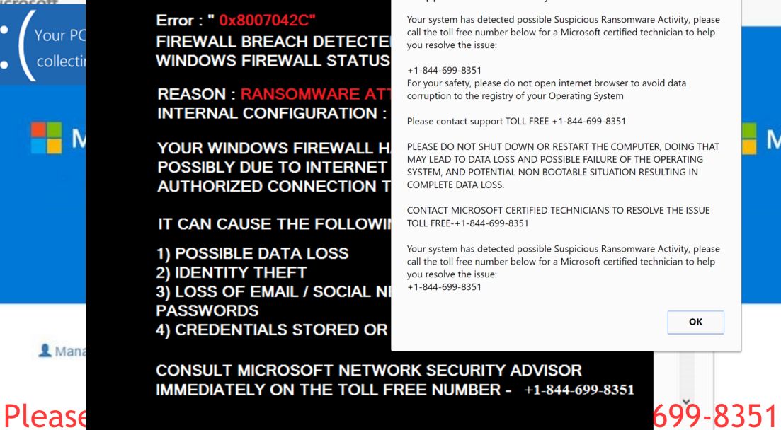 Suspicious Ransomware Activity Microsoft Scam virus