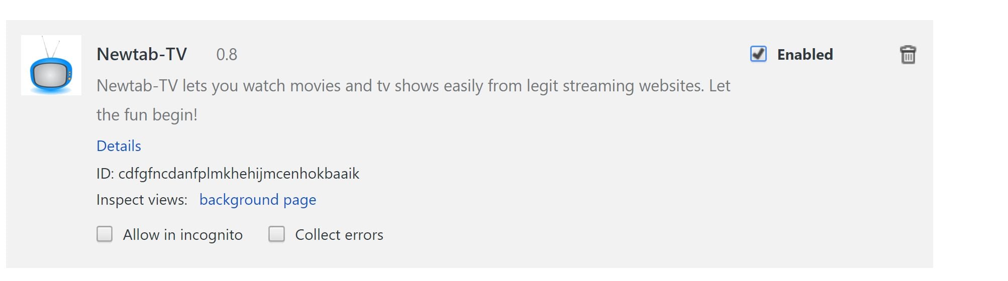 Newtab-TV Extension Chrome