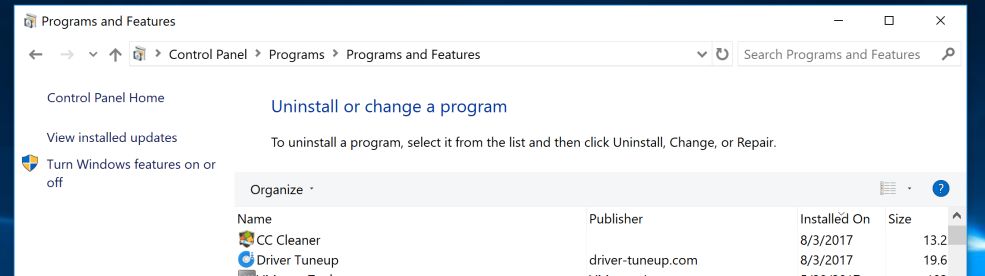 Uninstall Driver Tuneup