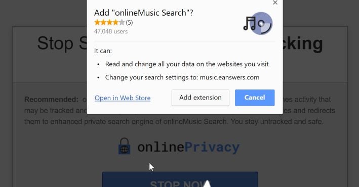 onlineMusic Search redirect virus