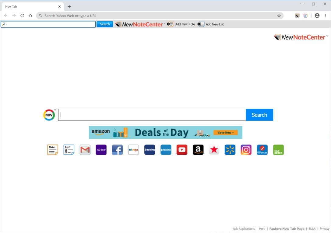 Image: Chrome browser is redirected to NewNoteCenter