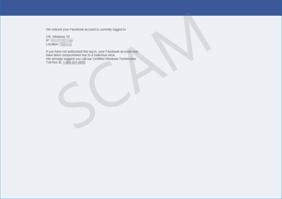 Facebook Account Is Currently Logged In Scam Virus