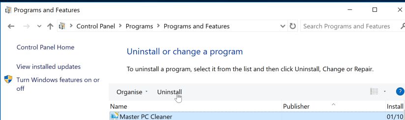 Uninstall Master PC Cleaner