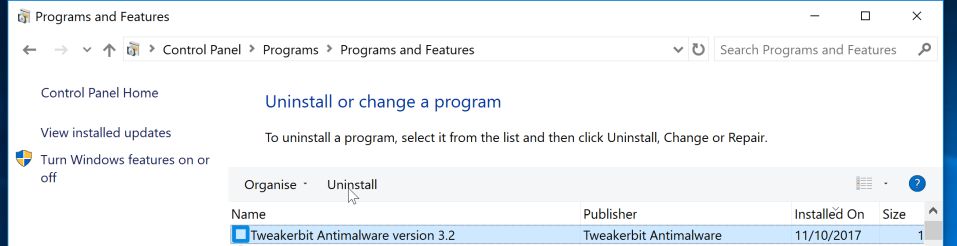 Uninstall Tweakerbit Antimalware from Windows