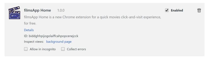 filmsApp Home redirect virus