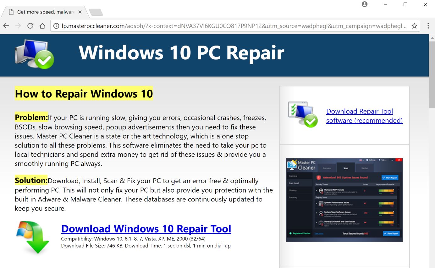 Lp.masterpccleaner.com virus