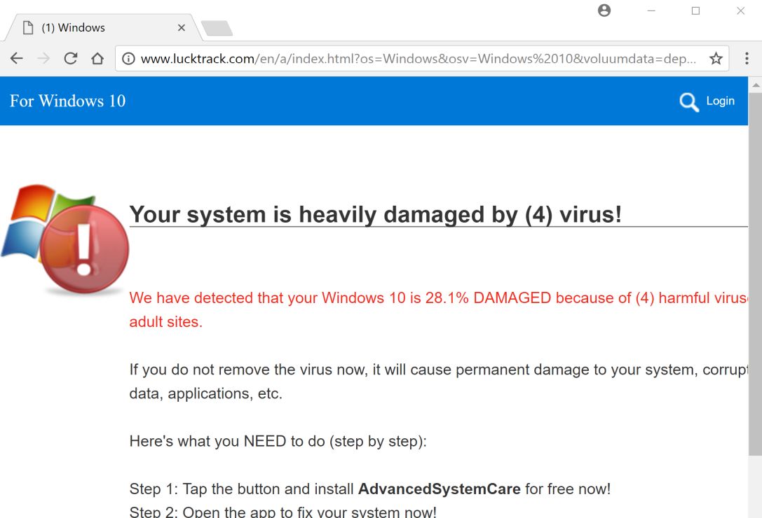 lucktrack.com Fake Alerts Virus